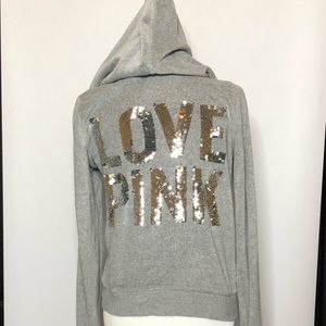 PINK velour zip up hoodie sweatshirt